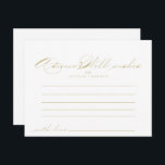 Elegant Calligraphy Guld Bröllop Advice Card Vykort<br><div class="desc">Det här elegant telefonjokertecknet för guld bröllop är perfekt för ett rustiskt bröllop. Den enkla utformningen och utformningen av snyggten har skripttypografin klassisk och finare i guld. De här korten är perfekter för bröllop, möhippa, babydusch, studentfest och mycket mer. Anpassa korten med namn från bruden och brudgummen, blivande föräldrar eller...</div>