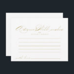 Elegant Calligraphy Guld Bröllop Advice Card Vykort<br><div class="desc">Det här elegant telefonjokertecknet för guld bröllop är perfekt för ett rustiskt bröllop. Den enkla utformningen och utformningen av snyggten har skripttypografin klassisk och finare i guld. De här korten är perfekter för bröllop, möhippa, babydusch, studentfest och mycket mer. Anpassa korten med namn från bruden och brudgummen, blivande föräldrar eller...</div>
