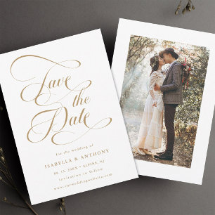 Elegant Calligraphy Guld Bröllop Photo Spara Datumet