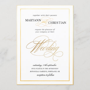elegant calligraphy guld bröllopsinbjudan inbjudningar