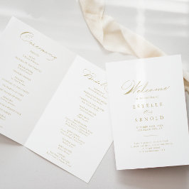 Elegant Calligraphy Guld Folded Bröllopsprogram Program