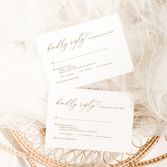 Elegant Calligraphy Guld Kinely Reply Bröllop OSA Kort (Skapare uppladdad)