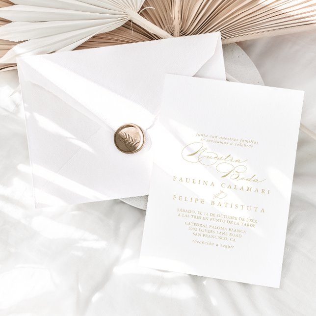 Elegant Calligraphy Guld Nuestra Boda Bröllop Inbjudningar (Skapare uppladdad)