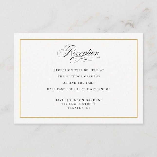 Elegant Calligraphy Guld Reception Directions (mot Tilläggskort (Framsida)