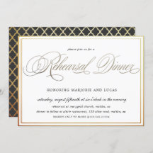 elegant calligraphy guld Rehearsal Dinner