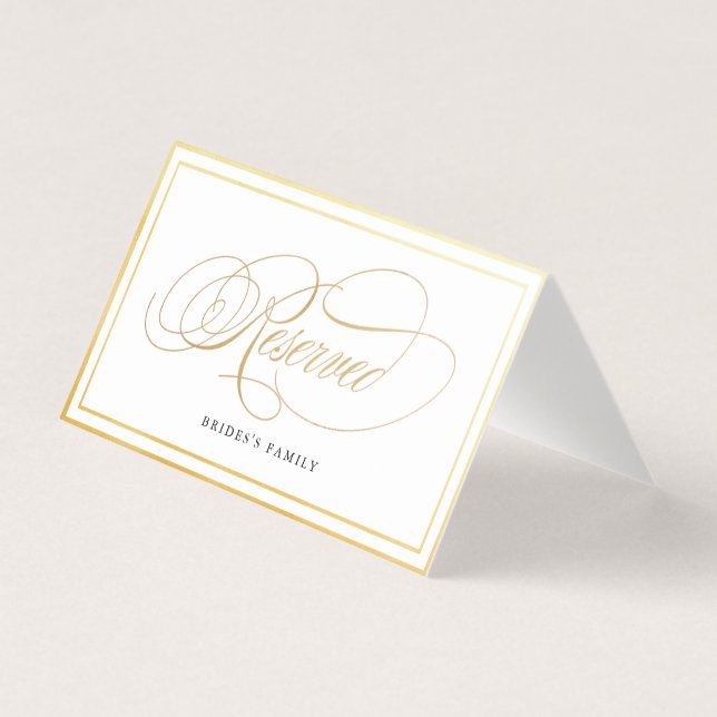 Elegant Calligraphy Guld Reserved Bröllop Card Kort (Framsida)