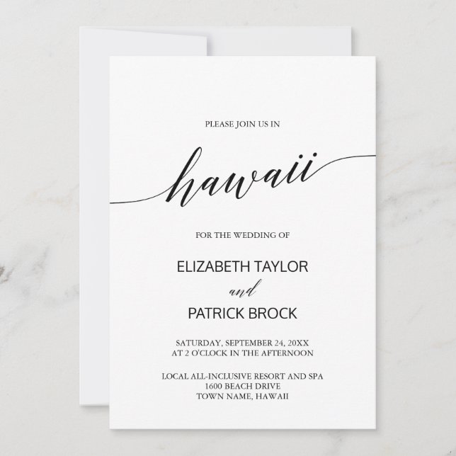 Elegant Calligraphy Hawaii Destination Wedding Inbjudningar (Framsida)