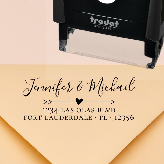 Elegant Calligraphy Heart Bröllop Returadress Självfärgande Stämpel (Skapare uppladdad)