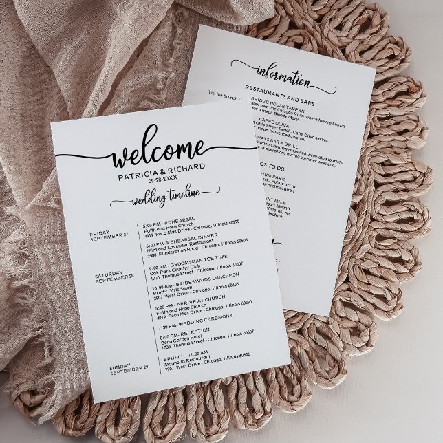 Elegant Calligraphy helg Bröllop Schedule  Inbjudningar (Skapare uppladdad)