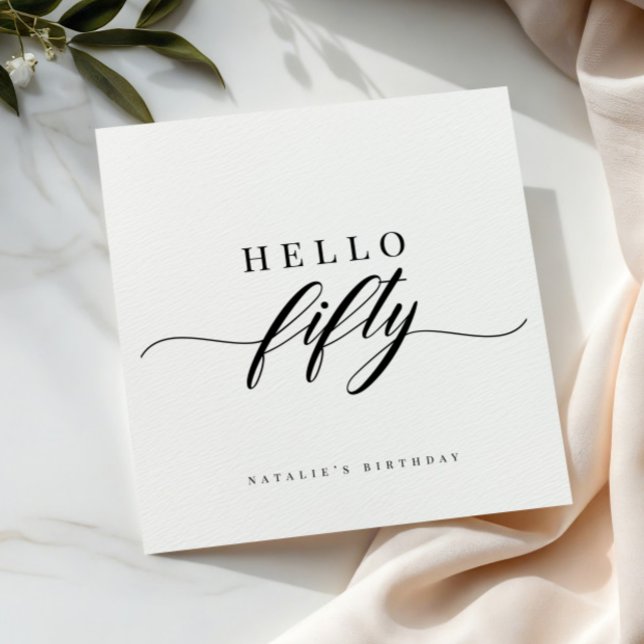 Elegant Calligraphy Hello 50 Birthday Personalized Pappersservett (Skapare uppladdad)