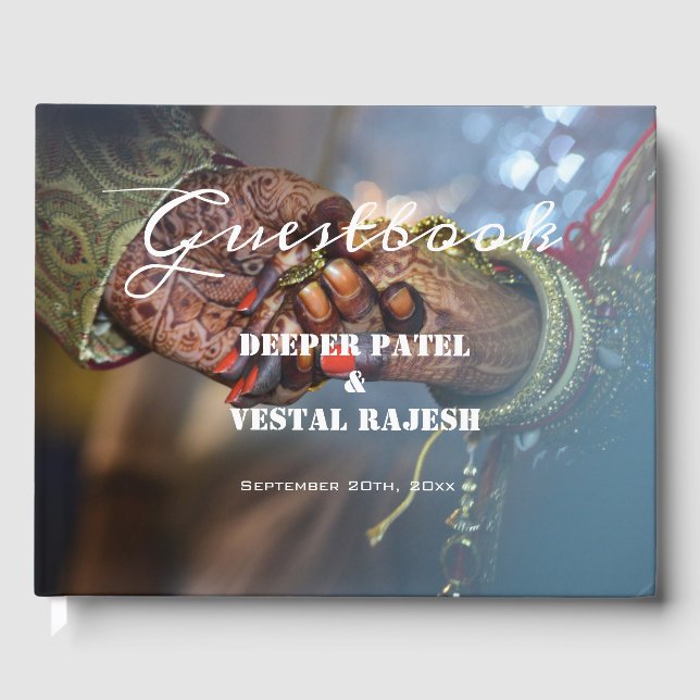 Elegant Calligraphy Henna Photo Indian Bröllop Gästböcker (Framsida)