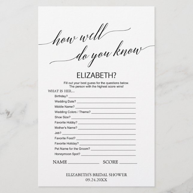 Elegant Calligraphy Hur bra känner du till bridern (Framsida)