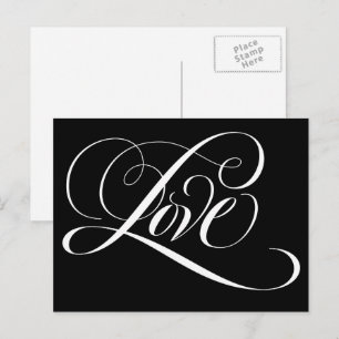 Elegant Calligraphy Kärlek Heart Black Lettering Vykort