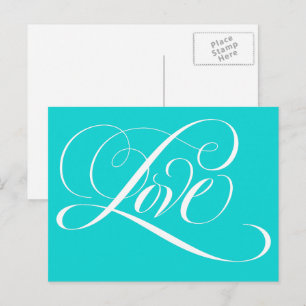 Elegant Calligraphy Kärlek Heart Teal Aqua Blue Vykort