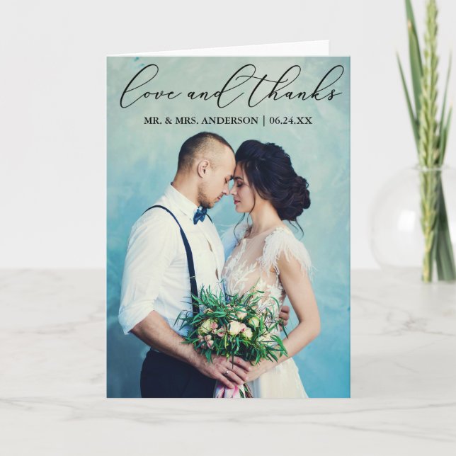 Elegant Calligraphy Kärlek, tack för foto Kort (Framsida)