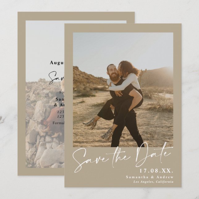 Elegant calligraphy khaki 2-foton spara datumet (Fram/baksida)