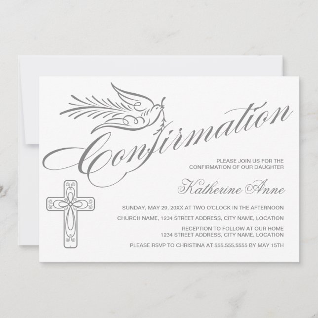 Elegant Calligraphy Kor and Dove Confirmation Inbjudningar (Framsida)
