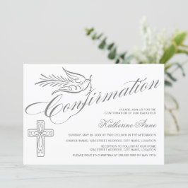 Elegant Calligraphy Kor and Dove Confirmation Inbjudningar