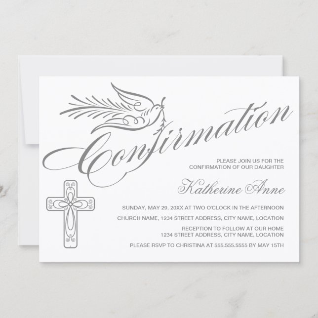 Elegant Calligraphy Kor and Dove Confirmation Inbjudningar (Framsida)