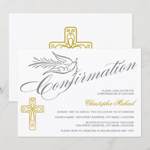 Elegant Calligraphy Kor and Dove Confirmation Inbjudningar