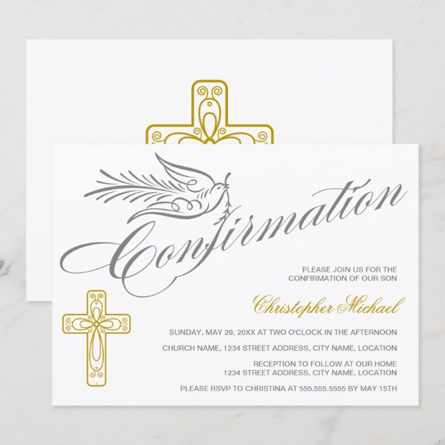 Elegant Calligraphy Kor and Dove Confirmation Inbjudningar (Fram/baksida)