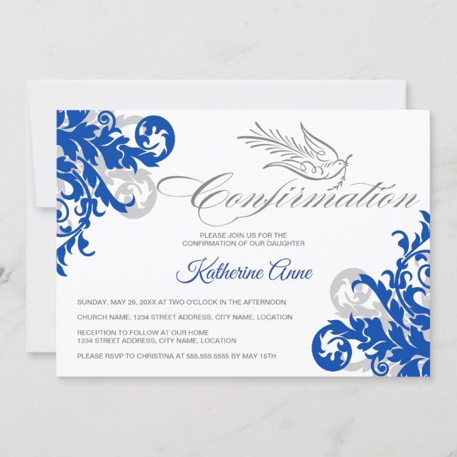 Elegant Calligraphy Kor and Dove Confirmation Inbjudningar (Framsida)