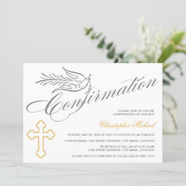 Elegant Calligraphy Kor and Dove Confirmation Inbjudningar