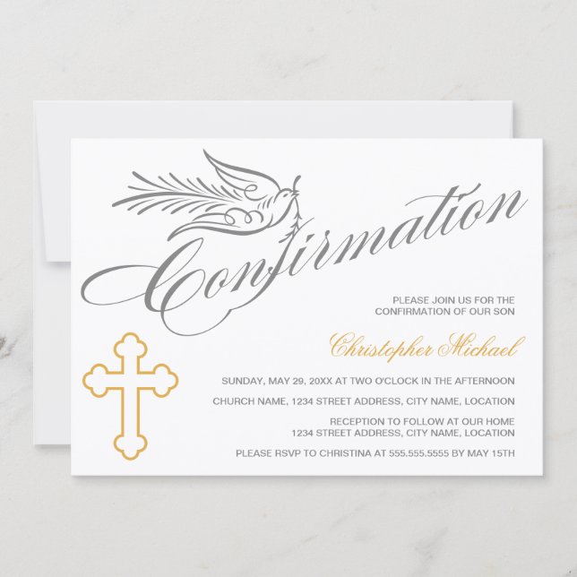 Elegant Calligraphy Kor and Dove Confirmation Inbjudningar (Framsida)