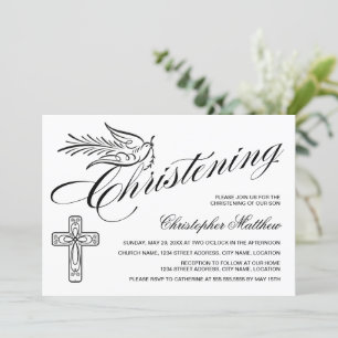 Elegant Calligraphy Kor och Dove Christening Inbjudningar