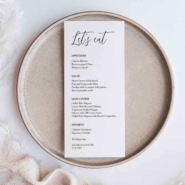 Elegant Calligraphy Låt oss Eat Bröllop Middag Men Meny (Elegant Calligraphy Let's Eat Wedding Dinner Menu)