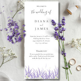 Elegant Calligraphy Lavender-blomman Bröllop Program