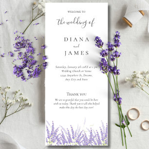 Elegant Calligraphy Lavender-blomman Bröllop Program
