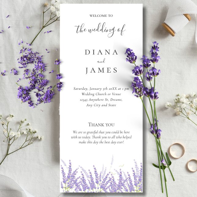 Elegant Calligraphy Lavender-blomman Bröllop Program (Elegant Calligraphy Lavender flower Wedding Program)