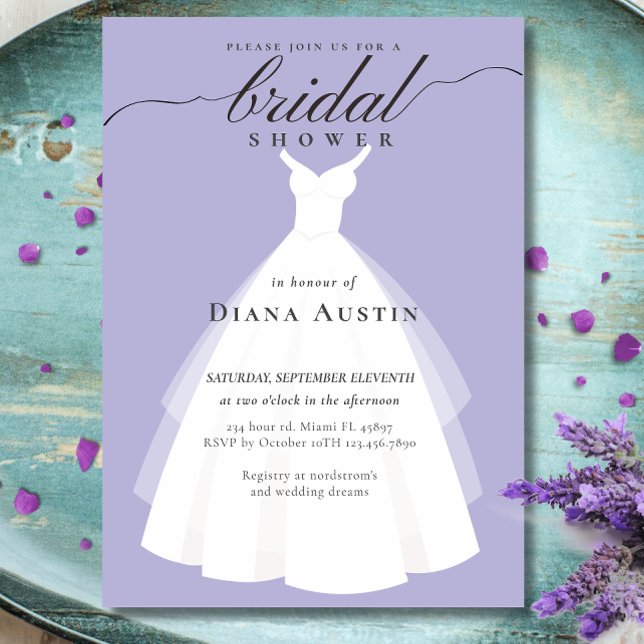 Elegant Calligraphy Lavender Lilac Möhippa Inbjudningar (Elegant Calligraphy Lavender Lilac Bridal Shower Invitation)