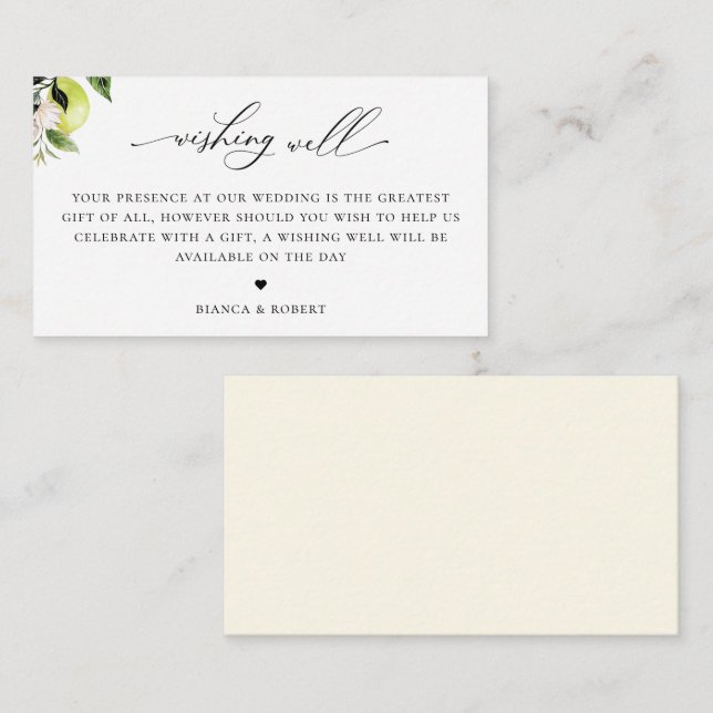 Elegant Calligraphy Lemon Bröllop Wishing well Tilläggskort (Fram/baksida)