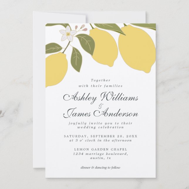 Elegant Calligraphy Lemon Theme Wedding Investigat Inbjudningar (Framsida)