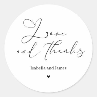 Elegant Calligraphy Love and Thanks Wedding Thanks Runt Klistermärke