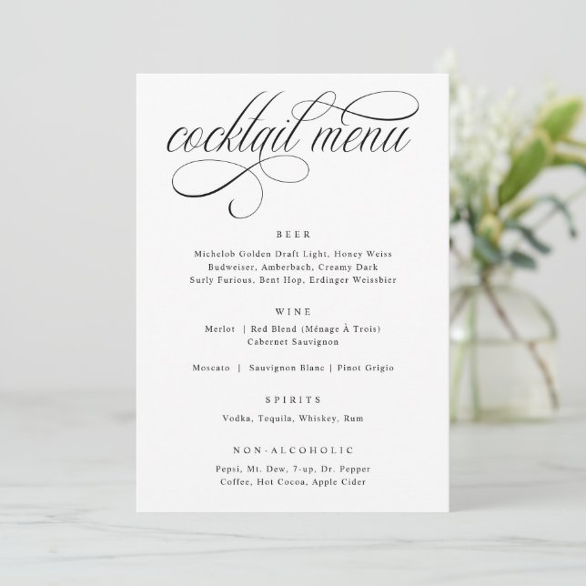 Elegant Calligraphy Luxury Bröllop Cocktail Menu Meny (Stående Fram)