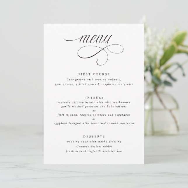 Elegant Calligraphy Luxury Bröllop Menu Meny (Stående Fram)