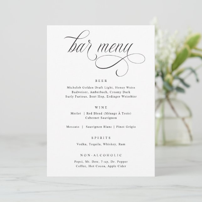 Elegant Calligraphy Luxury Bröllop Pub Menu Meny (Stående Fram)