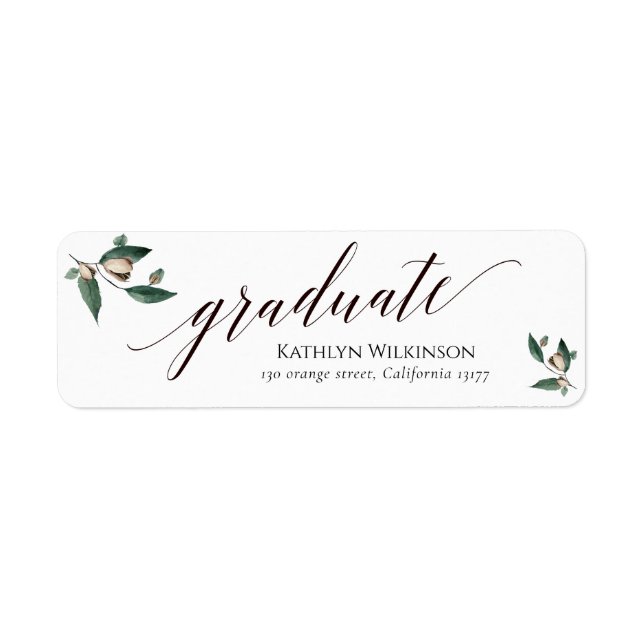 Elegant Calligraphy Magnolia Studenten Adress Returadress Etikett (Framsidan)