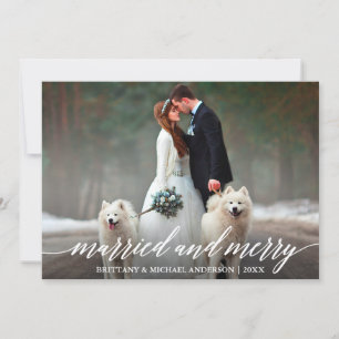 Elegant Calligraphy Married and Merry Bröllop Julkort