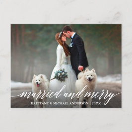 Elegant Calligraphy Married and Merry Bröllop Vykort