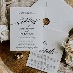 Elegant Calligraphy med information om Back Bröllo Inbjudningar