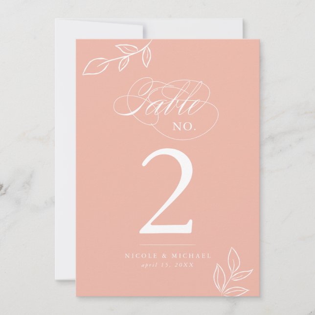 Elegant Calligraphy Melon Rosa Bordsnummer (Framsida)