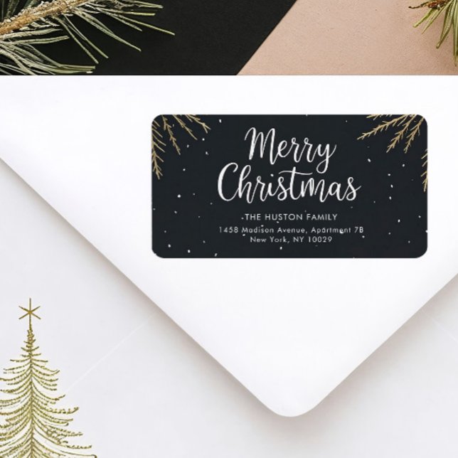 Elegant Calligraphy Merry Christmas Return Address Adressetikett (Skapare uppladdad)