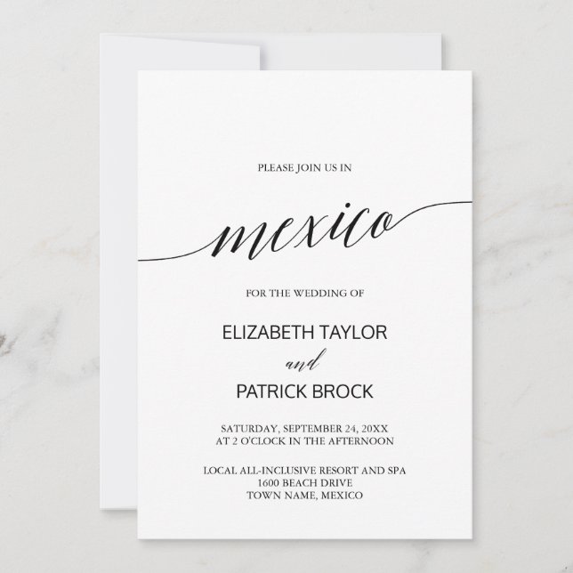 Elegant Calligraphy Mexico Destination Wedding Inbjudningar (Framsida)