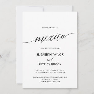 Elegant Calligraphy Mexico Destination Wedding Inbjudningar