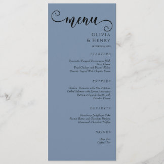 Elegant Calligraphy Minimalist Blue Wedding  Meny