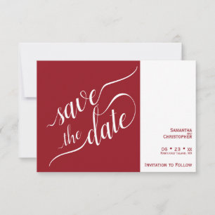 Elegant Calligraphy Minimalist Crimson Red Bröllop Spara Datumet